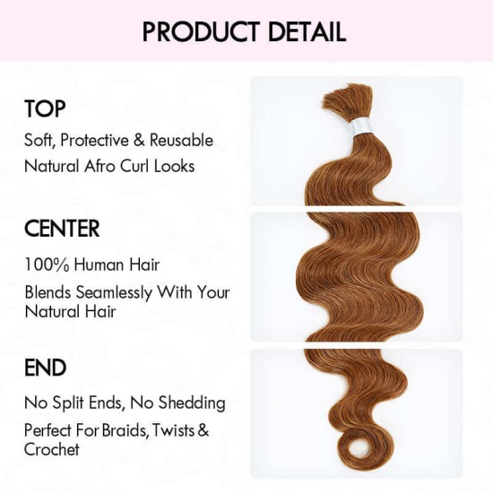 Auburn Brown #30 Body Wave Boho Knotless Braids Human Bulk Hair Auburn Brown Human Braiding Hair Extensions Auburn Brown #30 Body Wave Boho Knotless Braids Human Bulk Hair Auburn Brown Human Braiding Hair Extensions