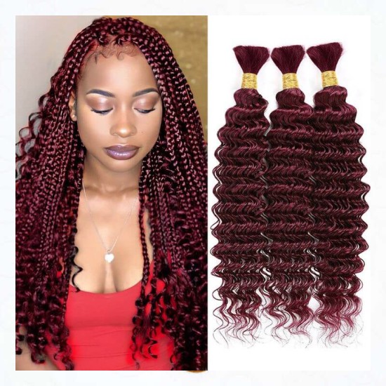 Burgundy Deep Wave Bulk Hair Extensions for Boho Knotless Braiding Burgundy Deep Wave Bulk Hair Extensions for Boho Knotless Braiding