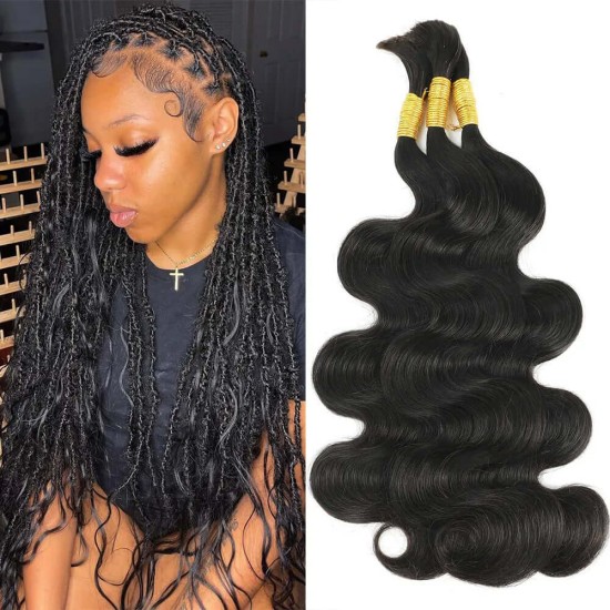 Natural Black #1B Body Wave Bulk Hair Extensions for Boho Knotless Braiding Natural Black #1B Body Wave Bulk Hair Extensions for Boho Knotless Braiding