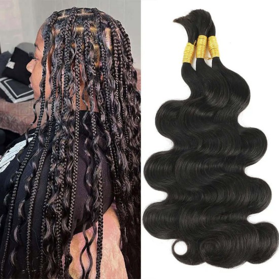 Natural Black #1B Body Wave Bulk Hair Extensions for Boho Knotless Braiding Natural Black #1B Body Wave Bulk Hair Extensions for Boho Knotless Braiding