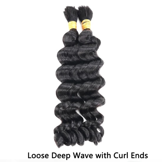 Loose Deep Wave Boho Knotless Braids with Spring Curl Ends Natural Black Bulk Human Braiding Hair Extensions Loose Deep Wave Boho Knotless Braids with Spring Curl Ends Natural Black Bulk Human Braiding Hair Extensions
