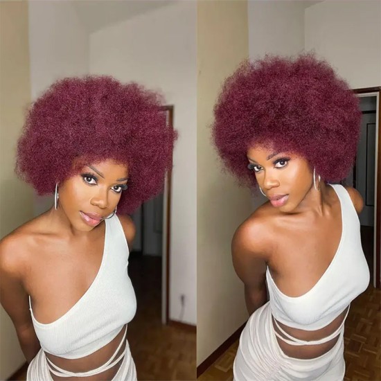 Affordable Afro Kinky Bulk Human Hair Extension 99J Burgundy Color For Braiding DreadLock Affordable Afro Kinky Bulk Human Hair Extension 99J Burgundy Color For Braiding DreadLock