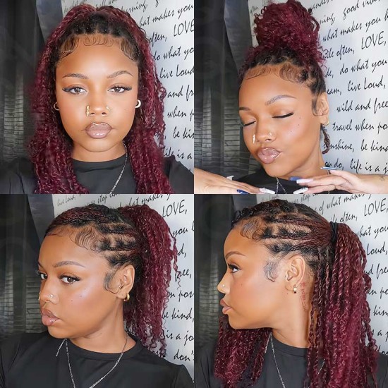 Affordable Afro Kinky Bulk Human Hair Extension 99J Burgundy Color For Braiding DreadLock Affordable Afro Kinky Bulk Human Hair Extension 99J Burgundy Color For Braiding DreadLock