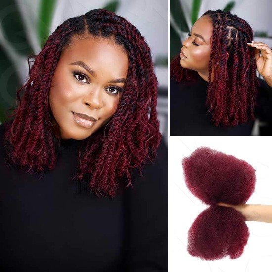 Affordable Afro Kinky Bulk Human Hair Extension 99J Burgundy Color For Braiding DreadLock Affordable Afro Kinky Bulk Human Hair Extension 99J Burgundy Color For Braiding DreadLock
