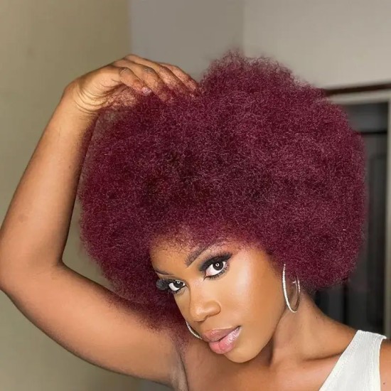 Affordable Afro Kinky Bulk Human Hair Extension 99J Burgundy Color For Braiding DreadLock Affordable Afro Kinky Bulk Human Hair Extension 99J Burgundy Color For Braiding DreadLock