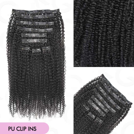 Invisible 9PCS Weft Clip In Hair Extensions 5PCS Volumizer Afro Kinky Curly PU Clip In Human Hair Invisible 9PCS Weft Clip In Hair Extensions 5PCS Volumizer Afro Kinky Curly PU Clip In Human Hair