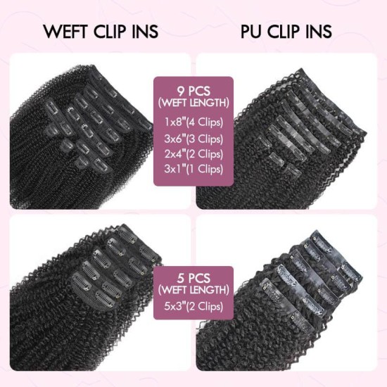 Invisible 9PCS Weft Clip In Hair Extensions 5PCS Volumizer Afro Kinky Curly PU Clip In Human Hair Invisible 9PCS Weft Clip In Hair Extensions 5PCS Volumizer Afro Kinky Curly PU Clip In Human Hair