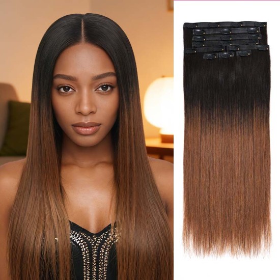 Ombre #T2/30 Mixed Subtle Ombre Brown PU Clip In Hair Extensions Straight Seamless Clip In Human Hair Ombre #T2/30 Mixed Subtle Ombre Brown PU Clip In Hair Extensions Straight Seamless Clip In Human Hair