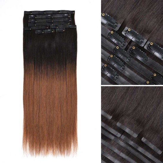 Ombre #T2/30 Mixed Subtle Ombre Brown PU Clip In Hair Extensions Straight Seamless Clip In Human Hair Ombre #T2/30 Mixed Subtle Ombre Brown PU Clip In Hair Extensions Straight Seamless Clip In Human Hair