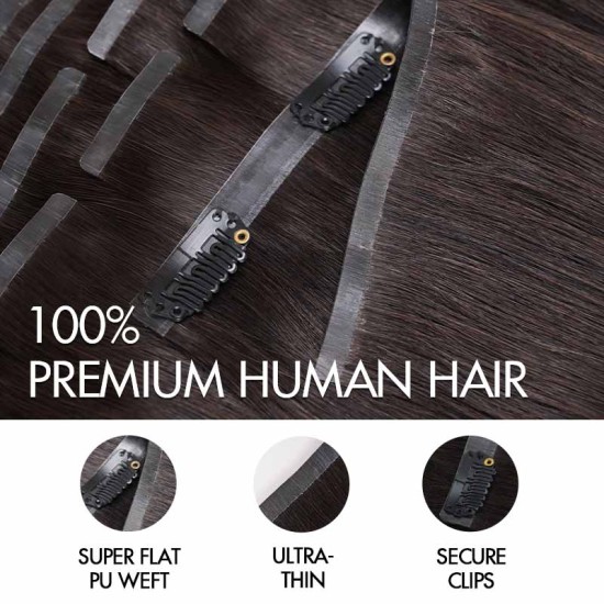 Ombre #T2/30 Mixed Subtle Ombre Brown PU Clip In Hair Extensions Straight Seamless Clip In Human Hair Ombre #T2/30 Mixed Subtle Ombre Brown PU Clip In Hair Extensions Straight Seamless Clip In Human Hair