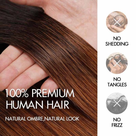 Ombre #T2/30 Mixed Subtle Ombre Brown PU Clip In Hair Extensions Straight Seamless Clip In Human Hair Ombre #T2/30 Mixed Subtle Ombre Brown PU Clip In Hair Extensions Straight Seamless Clip In Human Hair