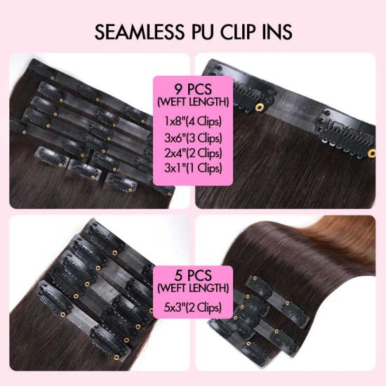 Ombre #T2/30 Mixed Subtle Ombre Brown PU Clip In Hair Extensions Straight Seamless Clip In Human Hair Ombre #T2/30 Mixed Subtle Ombre Brown PU Clip In Hair Extensions Straight Seamless Clip In Human Hair