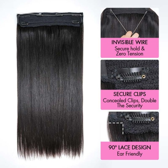 Halo Hair Extensions Human Hair Straight One Piece Clip in with Invisible Wire & V Part Breathable Weft Halo Hair Extensions Human Hair Straight One Piece Clip in with Invisible Wire & V Part Breathable Weft