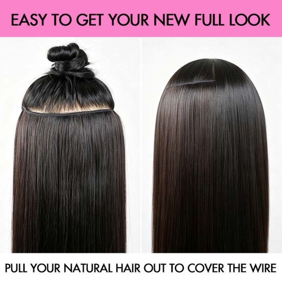 Halo Hair Extensions Human Hair Straight One Piece Clip in with Invisible Wire & V Part Breathable Weft Halo Hair Extensions Human Hair Straight One Piece Clip in with Invisible Wire & V Part Breathable Weft