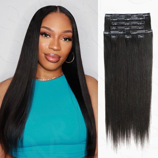 Invisible 9PCS Weft Clip In Hair Extensions 5PCS Volumizer Natural Straight PU Clip In Human Hair Invisible 9PCS Weft Clip In Hair Extensions 5PCS Volumizer Natural Straight PU Clip In Human Hair