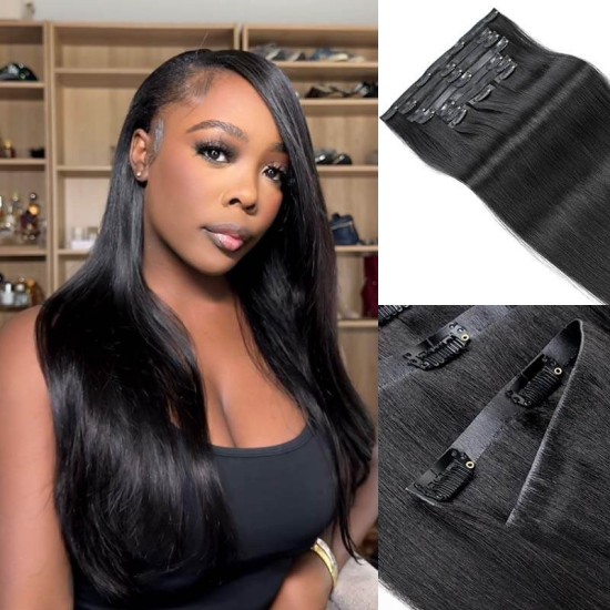 Invisible 9PCS Weft Clip In Hair Extensions 5PCS Volumizer Natural Straight PU Clip In Human Hair Invisible 9PCS Weft Clip In Hair Extensions 5PCS Volumizer Natural Straight PU Clip In Human Hair