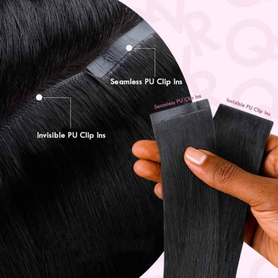 Invisible 9PCS Weft Clip In Hair Extensions 5PCS Volumizer Natural Straight PU Clip In Human Hair Invisible 9PCS Weft Clip In Hair Extensions 5PCS Volumizer Natural Straight PU Clip In Human Hair