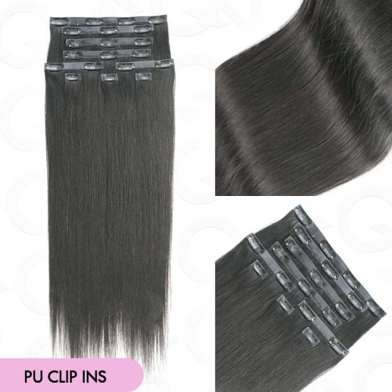 Invisible 9PCS Weft Clip In Hair Extensions 5PCS Volumizer Natural Straight PU Clip In Human Hair Invisible 9PCS Weft Clip In Hair Extensions 5PCS Volumizer Natural Straight PU Clip In Human Hair