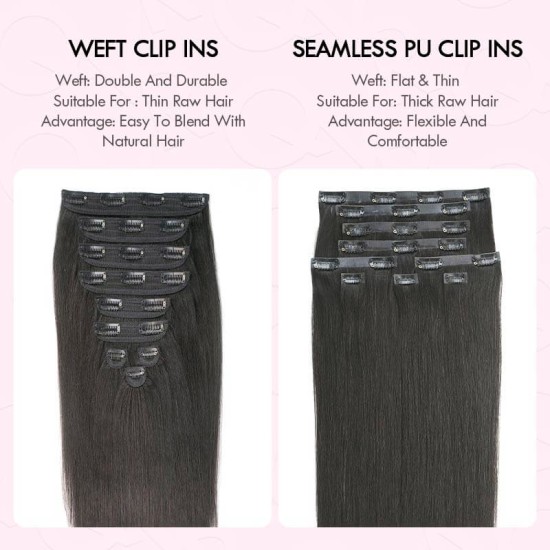Invisible 9PCS Weft Clip In Hair Extensions 5PCS Volumizer Natural Straight PU Clip In Human Hair Invisible 9PCS Weft Clip In Hair Extensions 5PCS Volumizer Natural Straight PU Clip In Human Hair