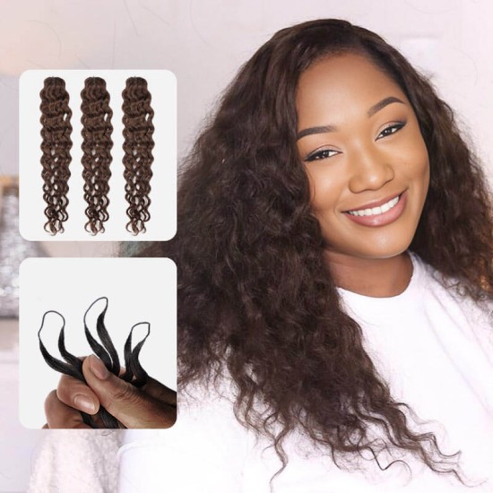 Deep Brown #2 Water Wave Soft Handmade Feather Crochet Braids Human Hair Extensions Deep Brown #2 Water Wave Soft Handmade Feather Crochet Braids Human Hair Extensions