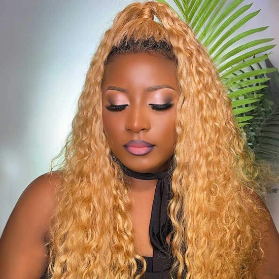 Honey Blonde #27 Water Wave Handmade Feather Crochet Human Hair Extensions Honey Blonde #27 Water Wave Handmade Feather Crochet Human Hair Extensions