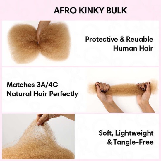 Honey Blonde #27 Color Afro kinky Bulk Hair Extensions For Braiding Dreadlock Human Hair Honey Blonde #27 Color Afro kinky Bulk Hair Extensions For Braiding Dreadlock Human Hair