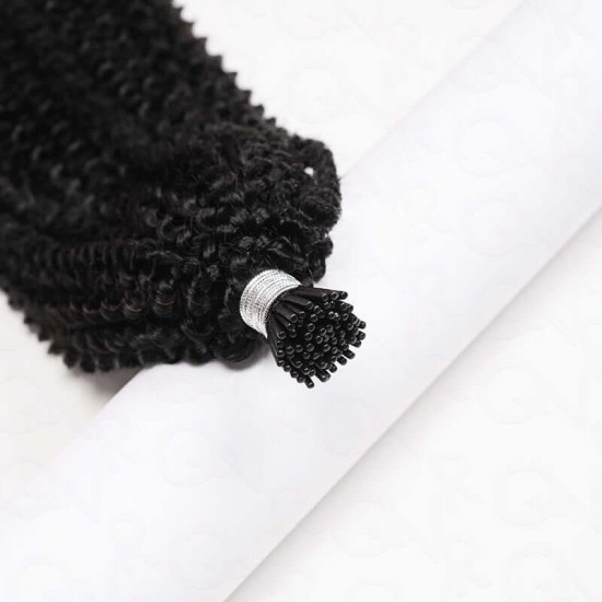 Afro Kinky Curly I Tip Hair Extensions Natural Black Human Hair Afro Kinky Curly I Tip Hair Extensions Natural Black Human Hair