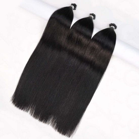 Silk Straight I Tip Hair Extensions Natural Black Human Hair Silk Straight I Tip Hair Extensions Natural Black Human Hair