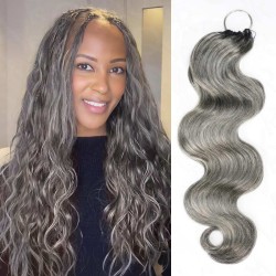 Salt&Pepper Crochet Hair Body Wave Machine Made Feather Human Hair Extension Salt&Pepper Crochet Hair Body Wave Machine Made Feather Human Hair Extension
