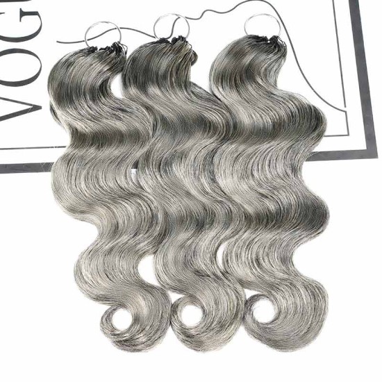 Salt&Pepper Crochet Hair Body Wave Machine Made Feather Human Hair Extension Salt&Pepper Crochet Hair Body Wave Machine Made Feather Human Hair Extension