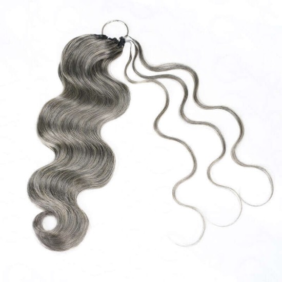 Salt&Pepper Crochet Hair Body Wave Machine Made Feather Human Hair Extension Salt&Pepper Crochet Hair Body Wave Machine Made Feather Human Hair Extension