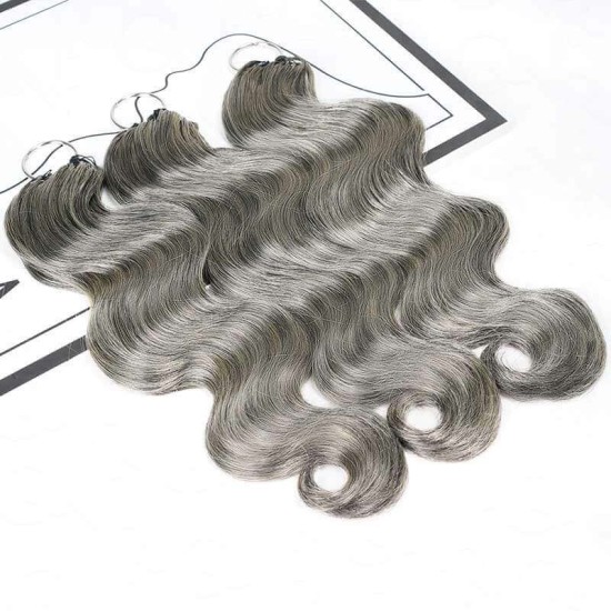 Salt&Pepper Crochet Hair Body Wave Machine Made Feather Human Hair Extension Salt&Pepper Crochet Hair Body Wave Machine Made Feather Human Hair Extension