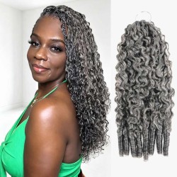 Salt&Pepper Crochet Hair Burmese Curly Machine Made Feather Human Hair Extension Salt&Pepper Crochet Hair Burmese Curly Machine Made Feather Human Hair Extension