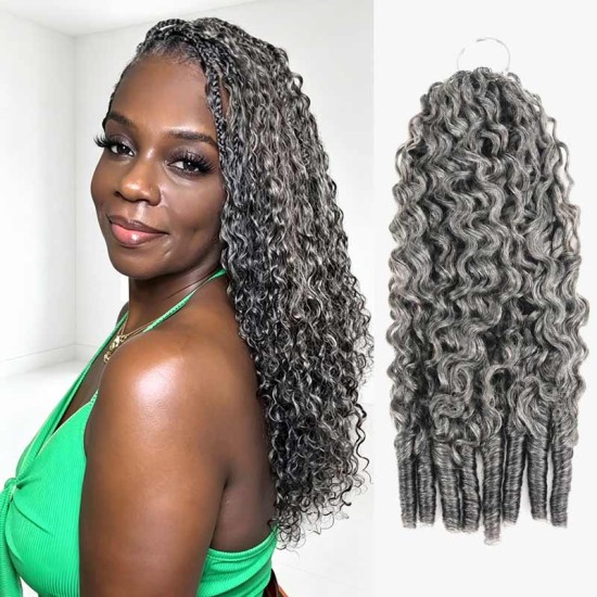 Salt&Pepper Crochet Hair Burmese Curly Machine Made Feather Human Hair Extension Salt&Pepper Crochet Hair Burmese Curly Machine Made Feather Human Hair Extension