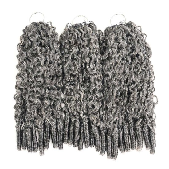Salt&Pepper Crochet Hair Burmese Curly Machine Made Feather Human Hair Extension Salt&Pepper Crochet Hair Burmese Curly Machine Made Feather Human Hair Extension