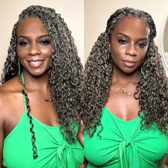Salt&Pepper Crochet Hair Burmese Curly Machine Made Feather Human Hair Extension Salt&Pepper Crochet Hair Burmese Curly Machine Made Feather Human Hair Extension