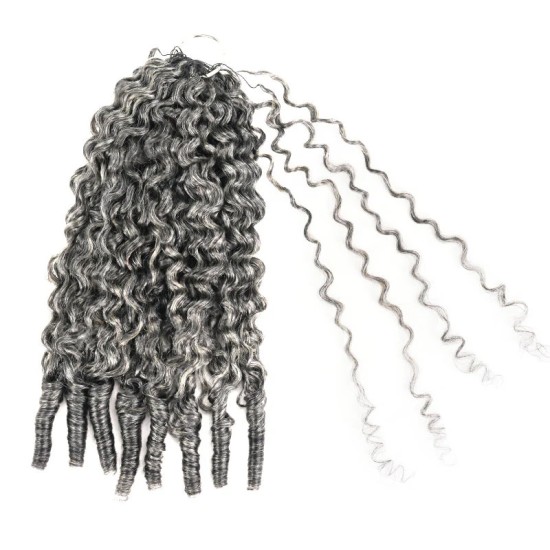 Salt&Pepper Crochet Hair Burmese Curly Machine Made Feather Human Hair Extension Salt&Pepper Crochet Hair Burmese Curly Machine Made Feather Human Hair Extension