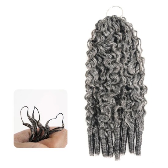 Salt&Pepper Crochet Hair Burmese Curly Machine Made Feather Human Hair Extension Salt&Pepper Crochet Hair Burmese Curly Machine Made Feather Human Hair Extension