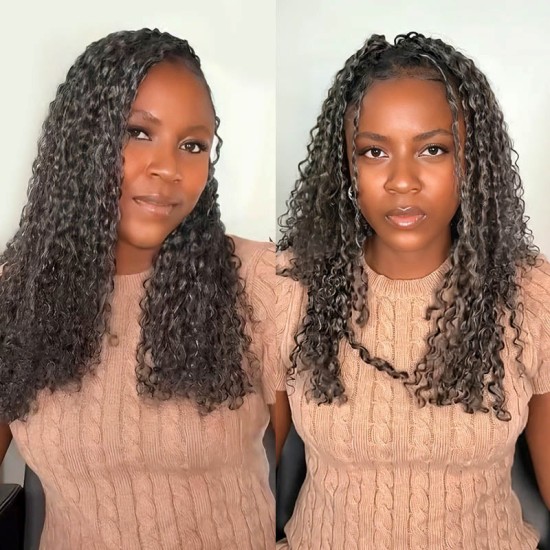 Salt&Pepper Crochet Hair Burmese Curly Machine Made Feather Human Hair Extension Salt&Pepper Crochet Hair Burmese Curly Machine Made Feather Human Hair Extension