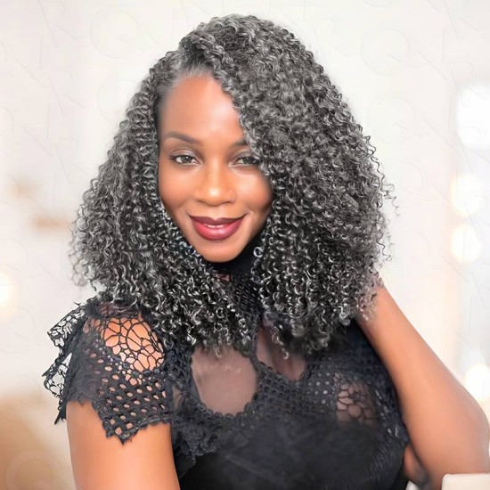 Salt&Pepper Crochet Hair Small Kinky Curly Machine Made Feather Human Hair Extension Salt&Pepper Crochet Hair Small Kinky Curly Machine Made Feather Human Hair Extension