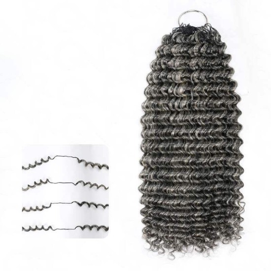 Salt&Pepper Crochet Hair Small Kinky Curly Machine Made Feather Human Hair Extension Salt&Pepper Crochet Hair Small Kinky Curly Machine Made Feather Human Hair Extension