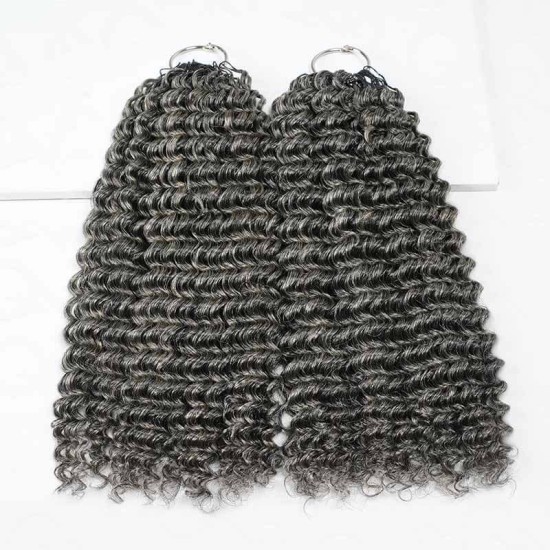 Salt&Pepper Crochet Hair Small Kinky Curly Machine Made Feather Human Hair Extension Salt&Pepper Crochet Hair Small Kinky Curly Machine Made Feather Human Hair Extension
