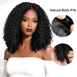 Brown Highlight V Part Wigs Burmese Curly Invisible Lace Edge Human Hair Wig