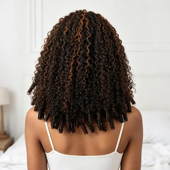 Brown Highlight V Part Wigs Burmese Curly Invisible Lace Edge Human Hair Wig Brown Highlight V Part Wigs Burmese Curly Invisible Lace Edge Human Hair Wig